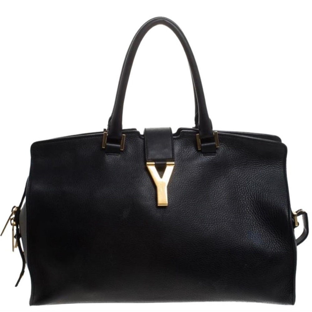 Saint Laurent Cabas ChYc Medium Black Leather Tote
